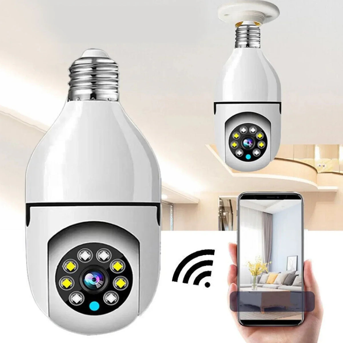 Bulb Camera 360 1080p WiFi Auto Rotation Fish Eye 360 Degree Panoramic Mini Lamp IR CCTV 1080p Home Security…  (Pack of 2)