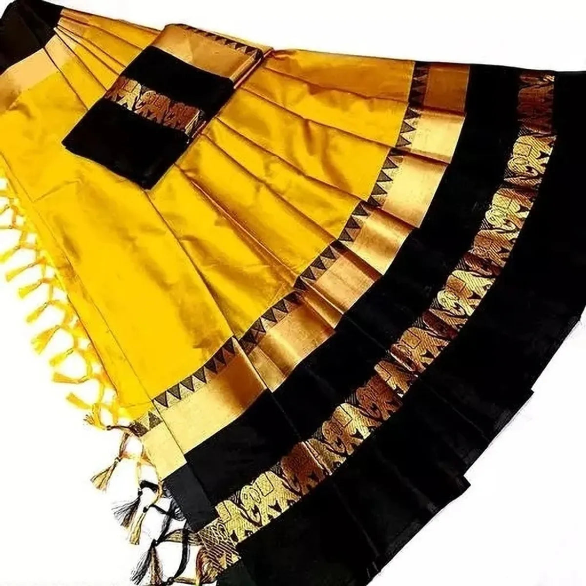 Gold & Black  Soft Cotton Silk Sunburst & Shadow Saree For Women