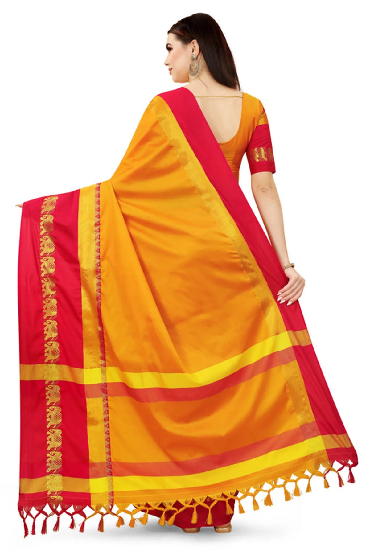 Gold Pink Soft Cotton Silk Blush Symphony Saree For Women